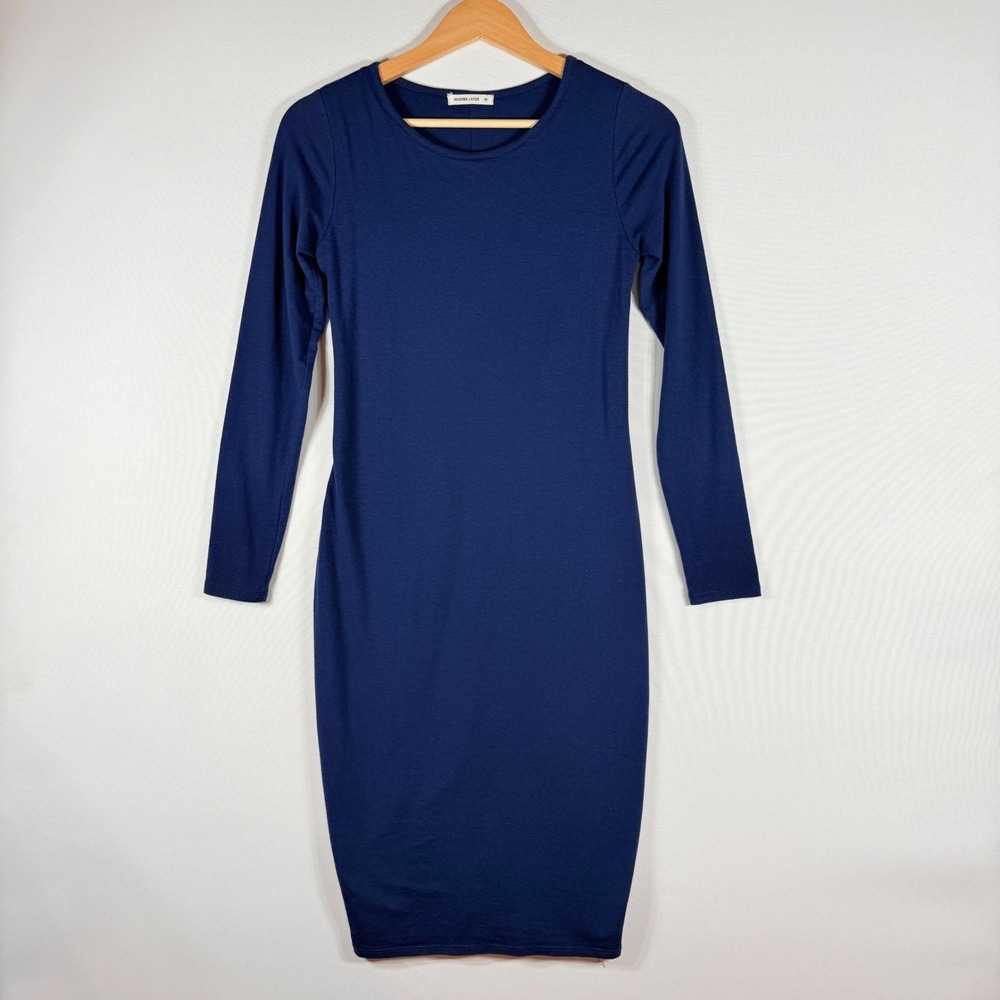 Marine Layer Bodycon Dress Women Medium Blue Long Sleeve Travel Capsule Minimal